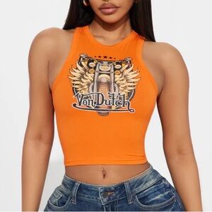 Von Dutch XL Orange Bikers Club Sleeve Crop Top